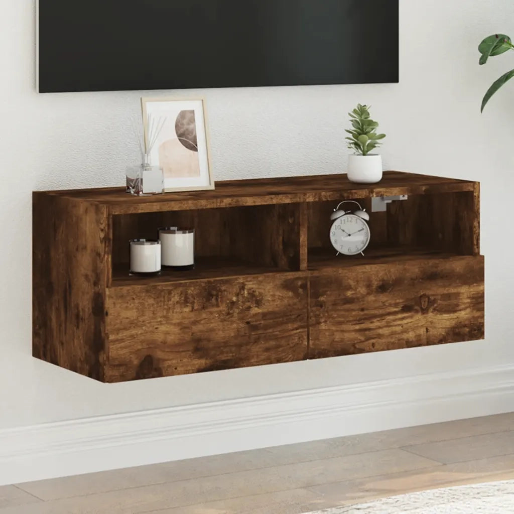 Mobile TV a Parete-Mobile TV a Muro Rovere Fumo 80x30x30 cm in Legno Multistrato