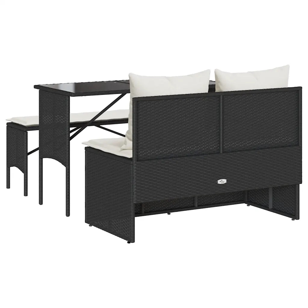 Set da Pranzo da Giardino 3 pz | Set Salotto da Giardino con Cuscini Nero in Polyrattan