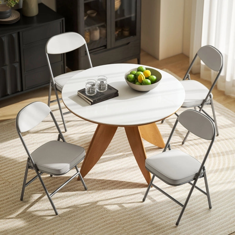 Set 4 sedie pieghevoli imbottite in tessuto effetto corda, struttura in metallo, portata 120 kg, bianco crema