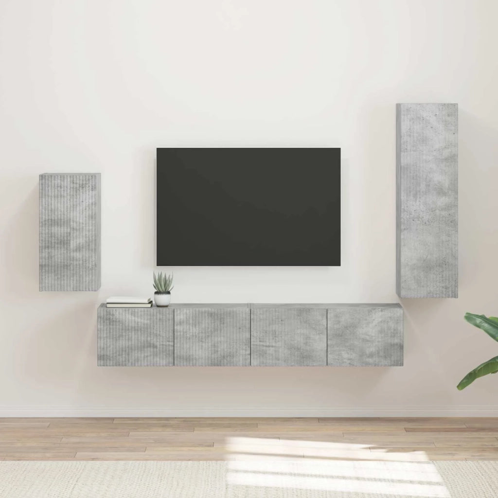 Set mobile TV 4 pcs Grigio cemento Legno multistrato 3409009