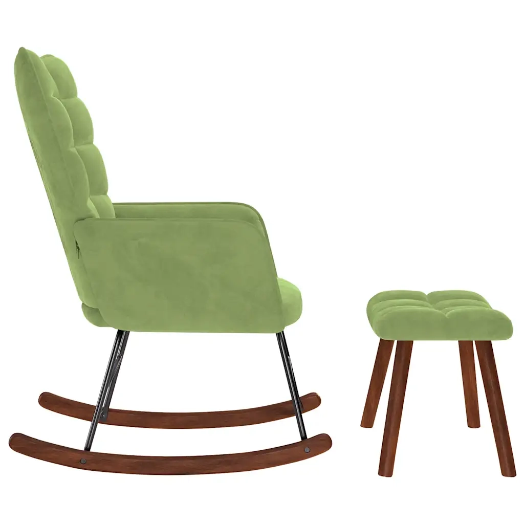 vidaXL Poltrona a Dondolo con Poggiapiedi Verde Chiaro in Velluto