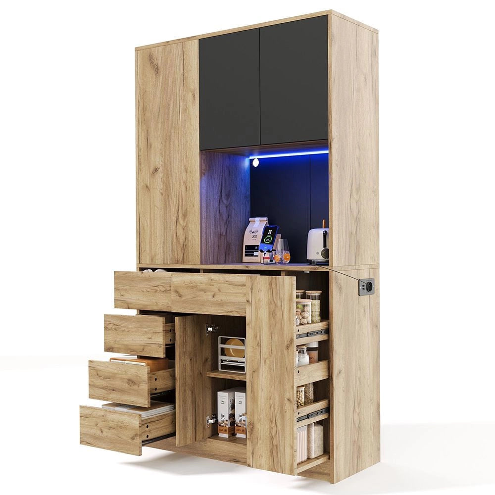 Armadio da cucina alto - Xylo - 185x105x40cm - Ripiano spezie scorrevole, illuminazione LED