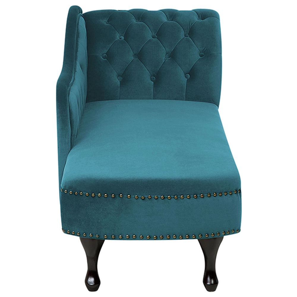 Chaise Longue Velluto di colore Verde Acqua Versione Destra Stile Chesterfield soggiorno camera da letto
