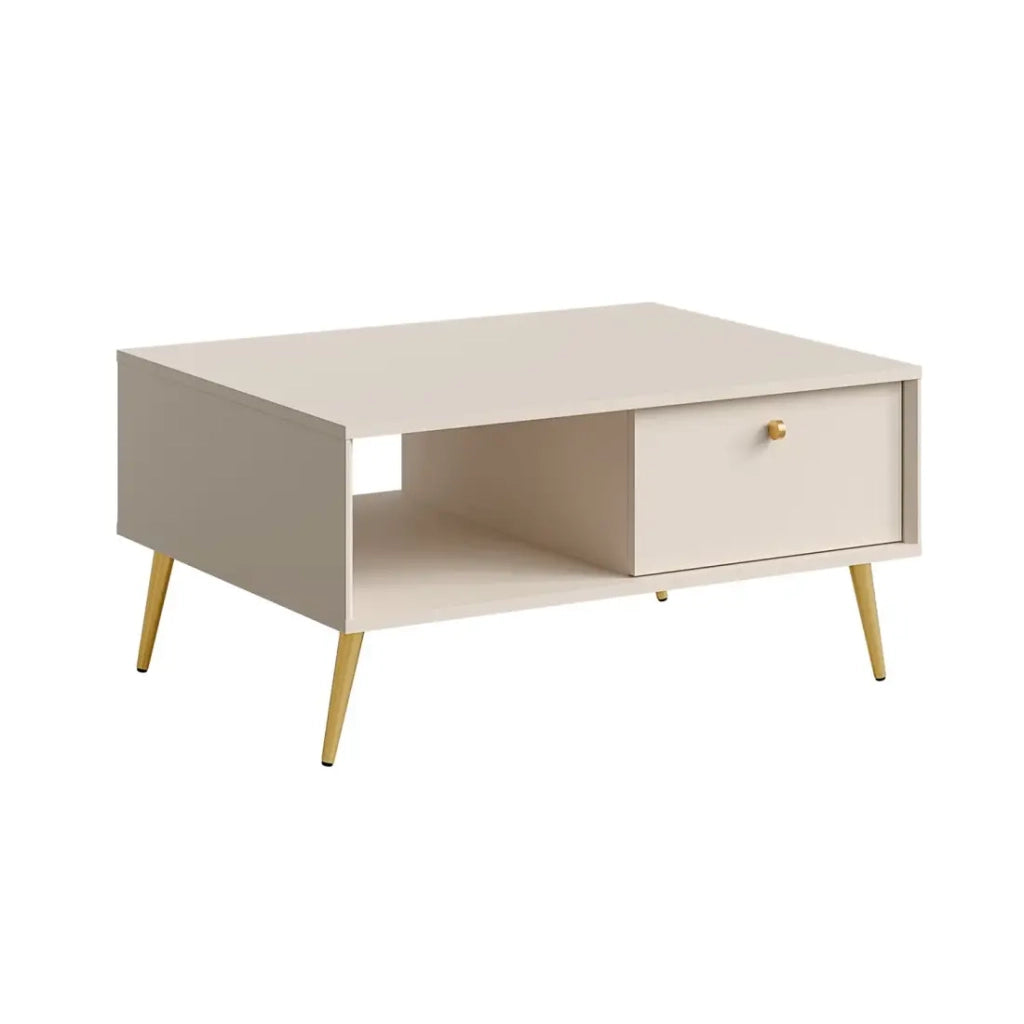 Tavolino basso design AZURÉA – 1 nicchia + 1 anta ribaltabile – Colore sabbia