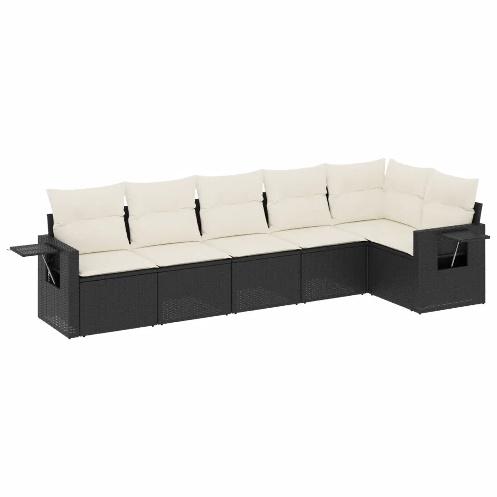 Set Divano da Giardino 6 pz con Cuscini Nero in Polyrattan 3220185