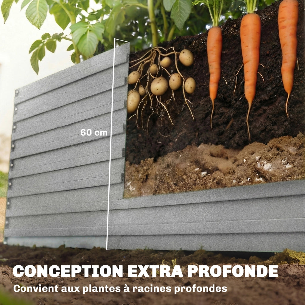 Vaschetta da giardino esterna rialzata ¨C Zephmum ¨C Grigio argento acciaio 240x120x60cm