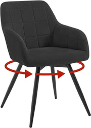 Sedia da Pranzo Girevole, Sedia da Cucina Ergonomica Imbottita in Velluto con Gambe in Metallo, Poltrona per Salotto, Ufficio, Camera da Letto, Balcone, Nero, EZS85sz-1