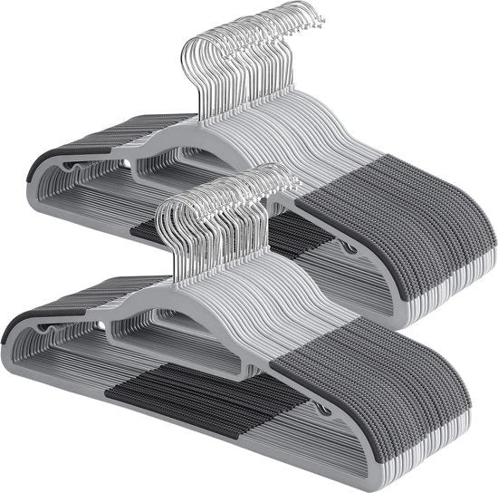 Hangers per capo di abbigliamento in plastica - set da 50 - design antiscivolo - gancio rotante - grigio - risparmio di spazio