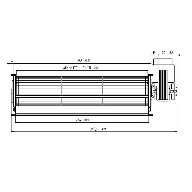 Motore Ventola tangenziale 340mm 274x40 stufe a Pellet - EMMEVI FERGAS 113413 EXRAFLAME