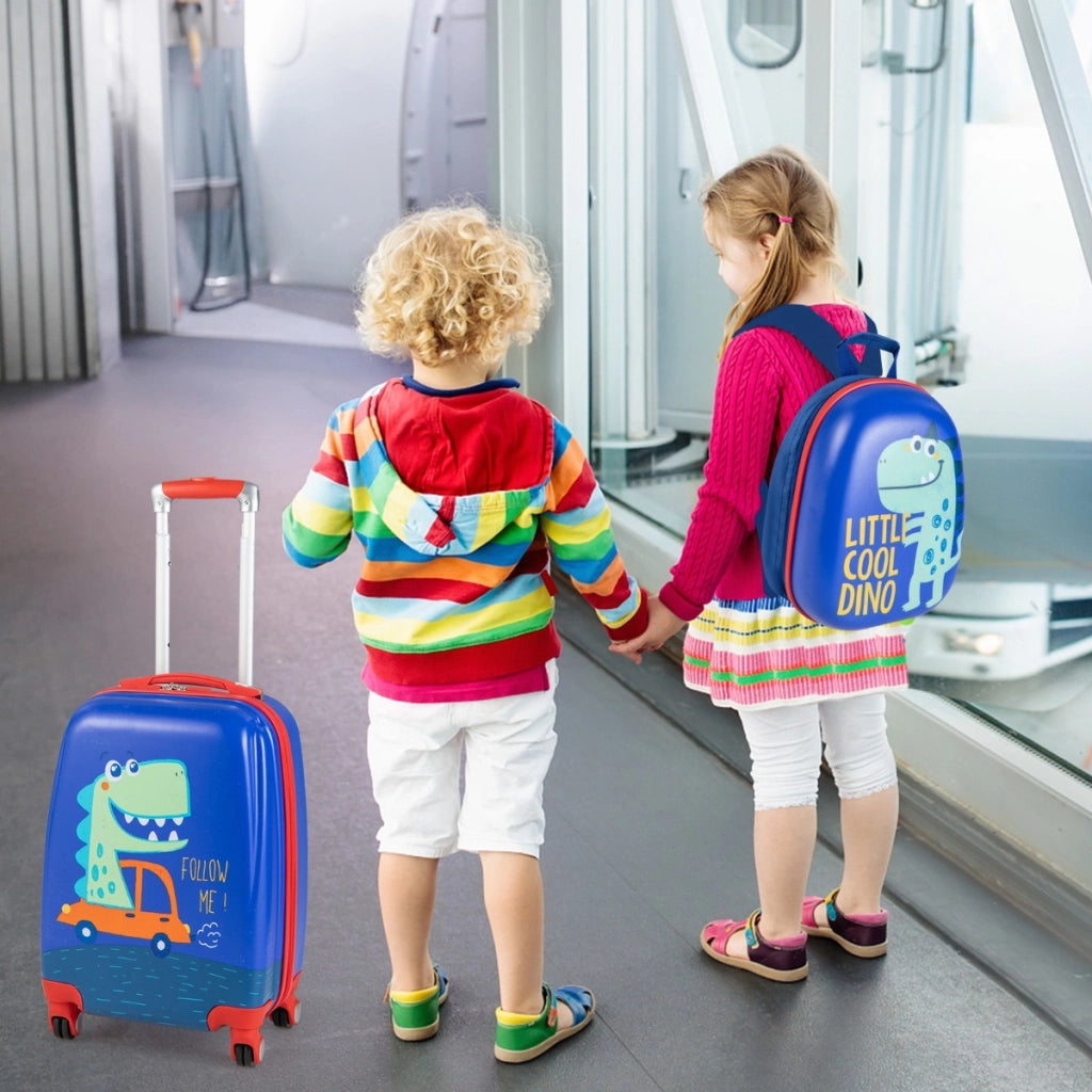 Valigie rigide con rotelle e maniglia retrattile, Set di valigie e zaini per bambini dai 3 ai 10 anni Blu-Bagagli e borse