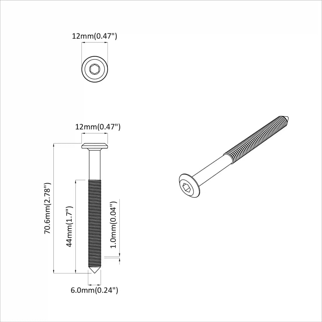 Viti per mobili 2 pz Argento M6 x 70 mm Acciaio CFW2123732