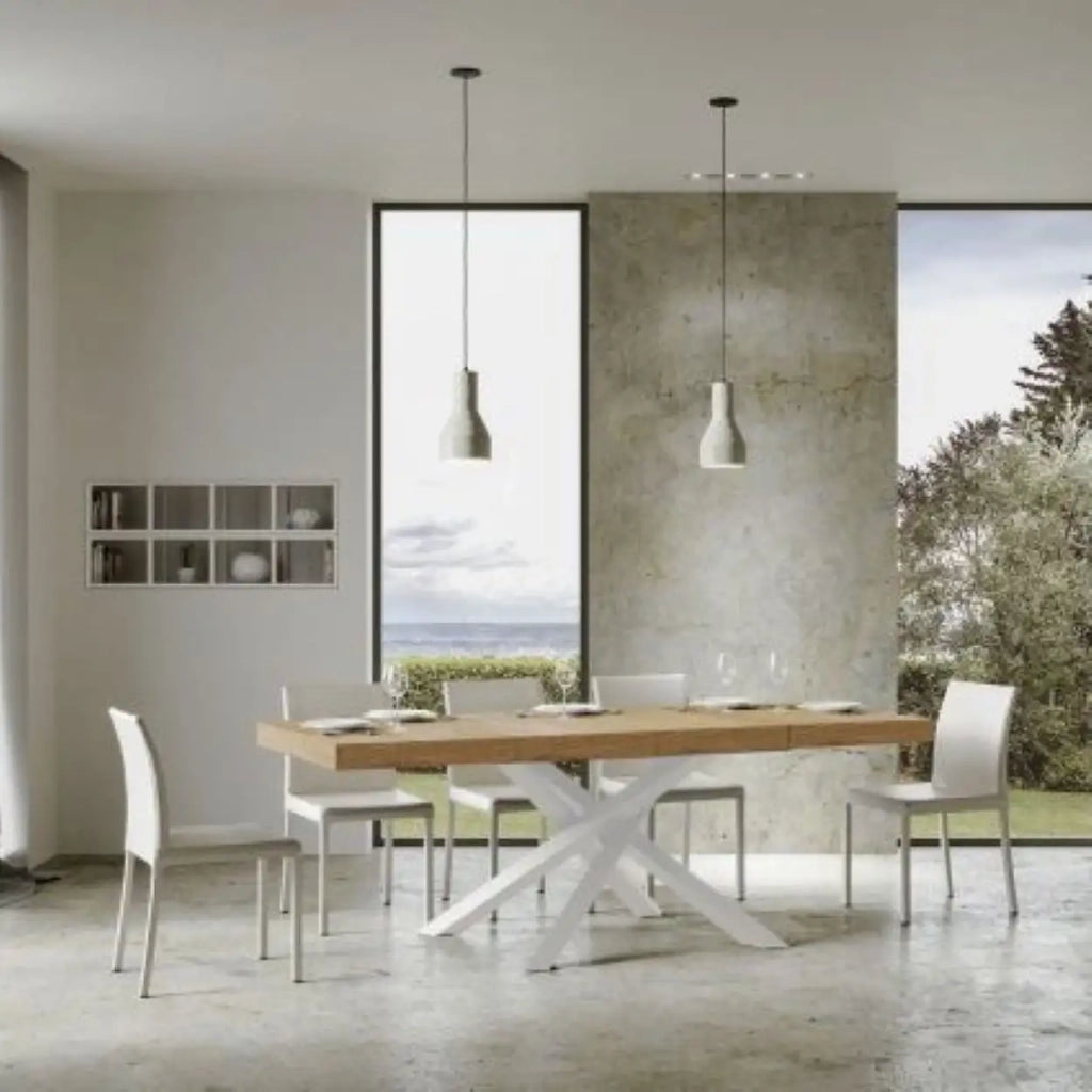 Tavolo allungabile 130/234x90 cm Volantis Premium colore quercia natura gambe bianche