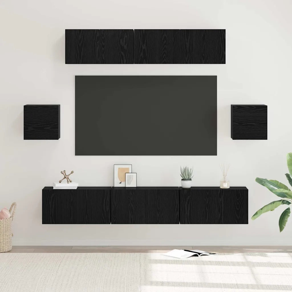vidaXL Set mobile TV 7 pcs Rovere nero 80 x 30 x 30 cm