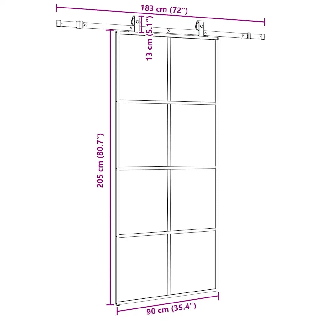 Porta Scorrevole con Ferramenta Nera 90x205 cm in Vetro ESG 3375804
