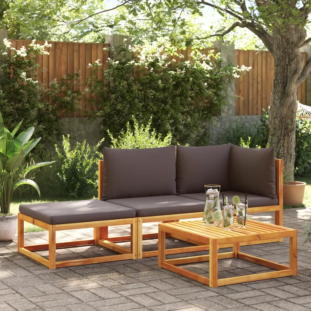 Set di divani da giardino 3 pz | Set Salotto da Giardino con cuscini in legno di acacia e corda