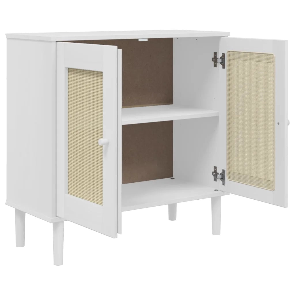 Credenza SENJA Aspetto Rattan Bianco 80x35x80 cm Massello Pino 358032