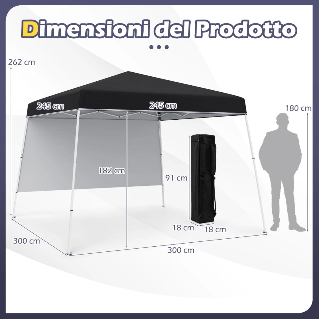 Tenda pop-up con 1 parete laterale e zaino portatile, Riparo per patio esterno pieghevole gazebo per spiaggia Nero-Tende parasole