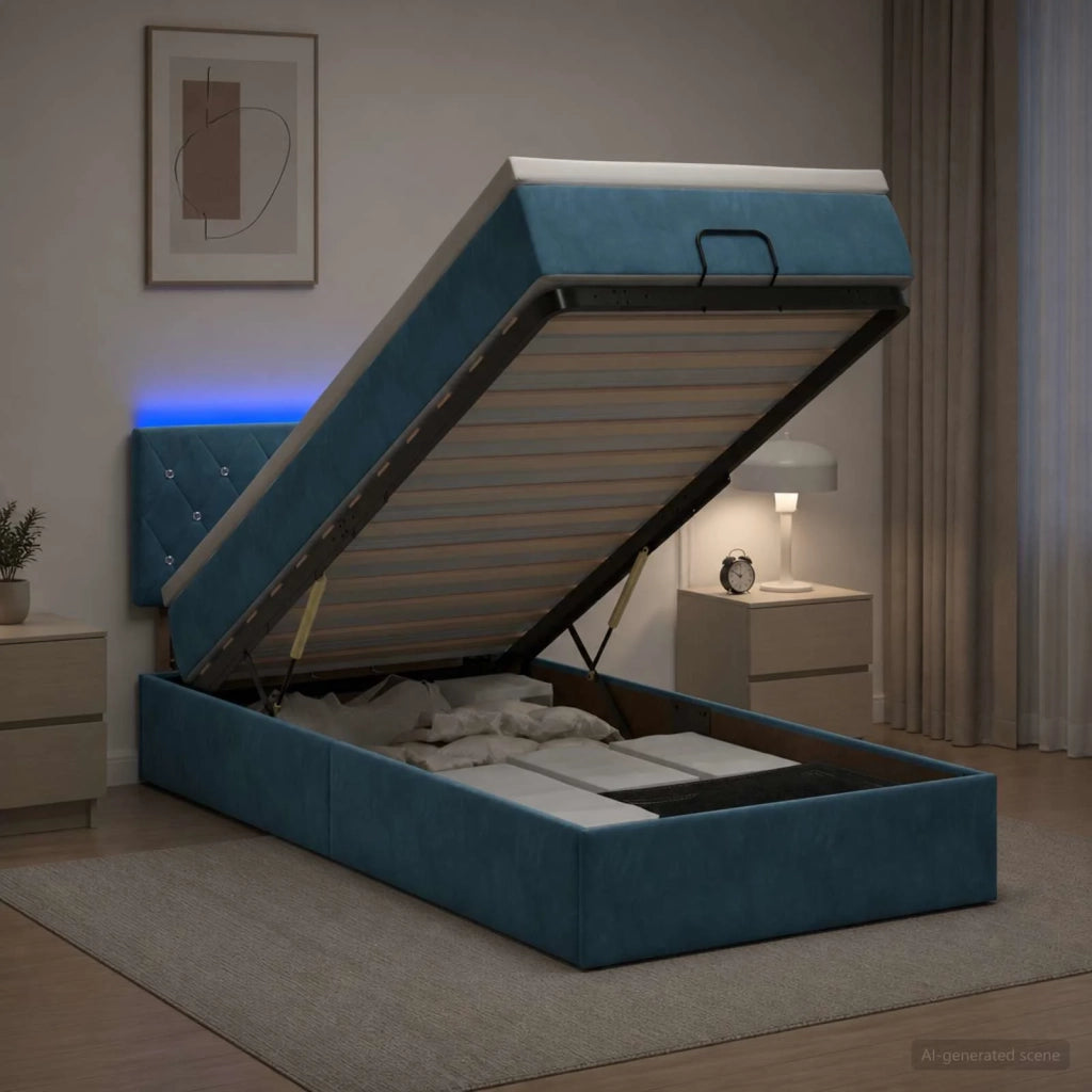 Letto Ottomano con Materasso e LED Blu scuro 80 x 200 cm 3457033
