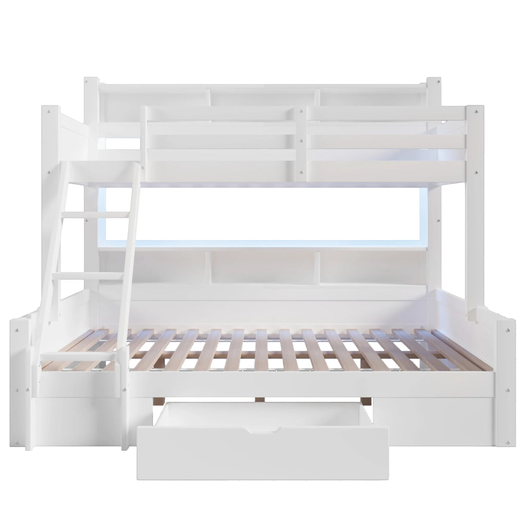LETTO A CASTELLO 90x200 cm + 140x200 cm in legno bianco con LED