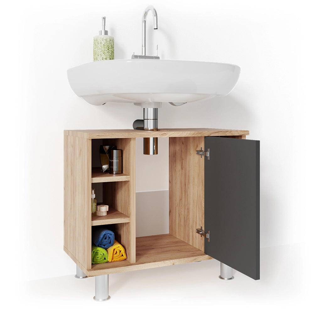 Mobile sottolavabo per bagno Fynn Antracite/Rovere dorato 60 x 54 cm Vicco
