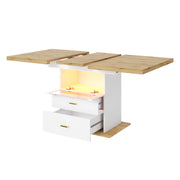 Tavolo da pranzo allungabile con led; vano contenitore integrato; 2 cassetti e 1 vano vetrato per cucina e sala da pranzo