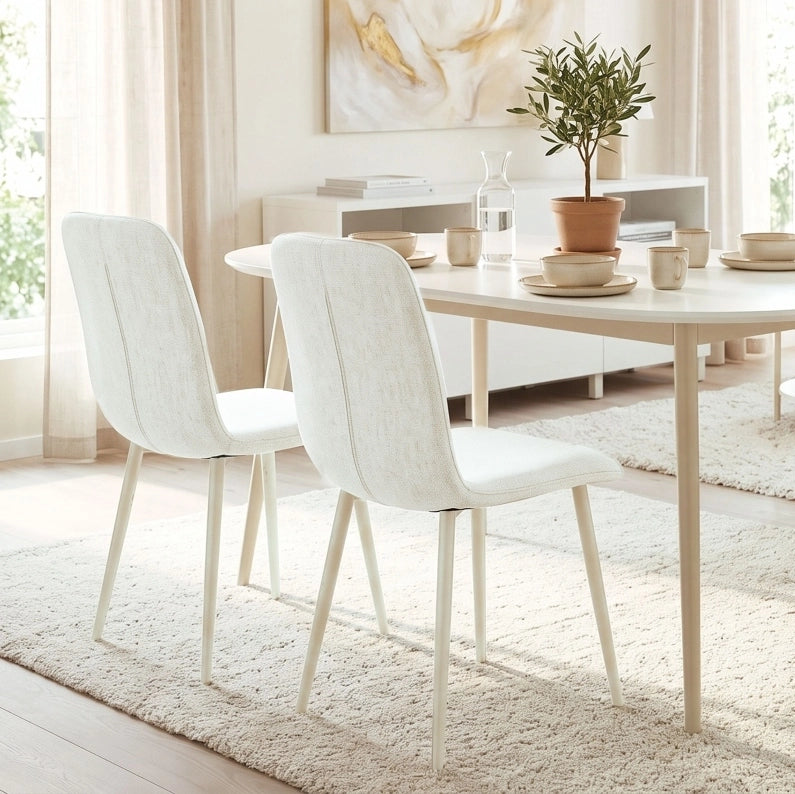 SEDIE da Pranzo Imbottite in Poliestere Effetto Lino Crema Set da 2 pezzi