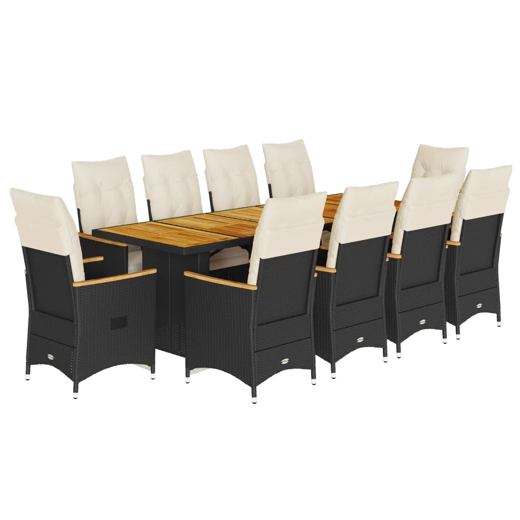 Set da Bistrò da Giardino 11 pz con Cuscini Nero in Polyrattan