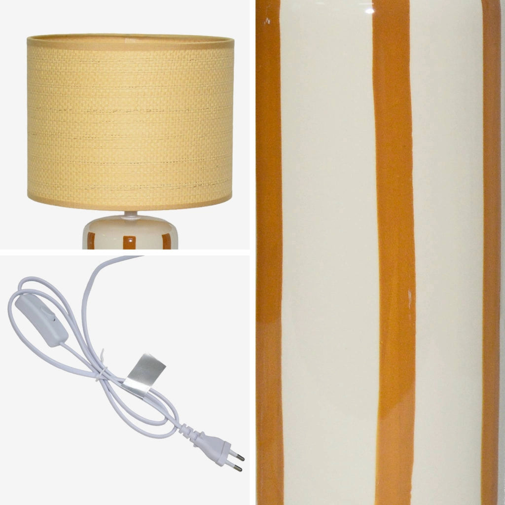 Lampada da tavolo in ceramica per interni con effetto rattan, 44cm,