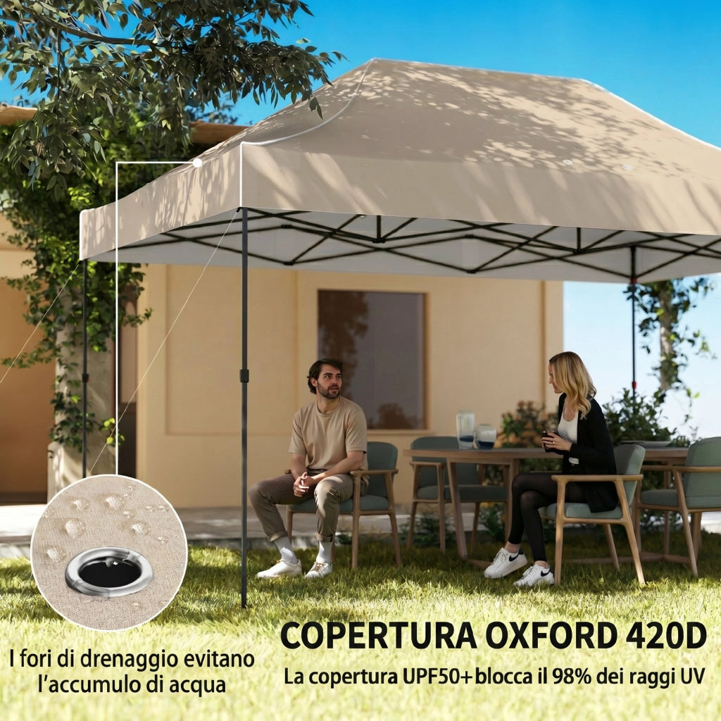 Gazebo Pieghevole con Pareti ¨C zephmum ¨C Marrone Sabbia 2.9x4.3 m