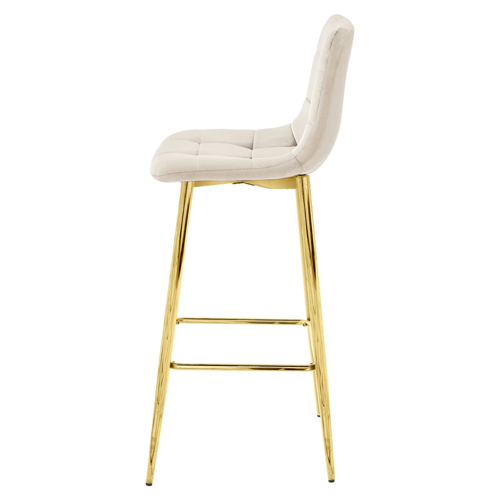 Sgabello Valora TEOTO in velluto beige con gambe dorate, design moderno