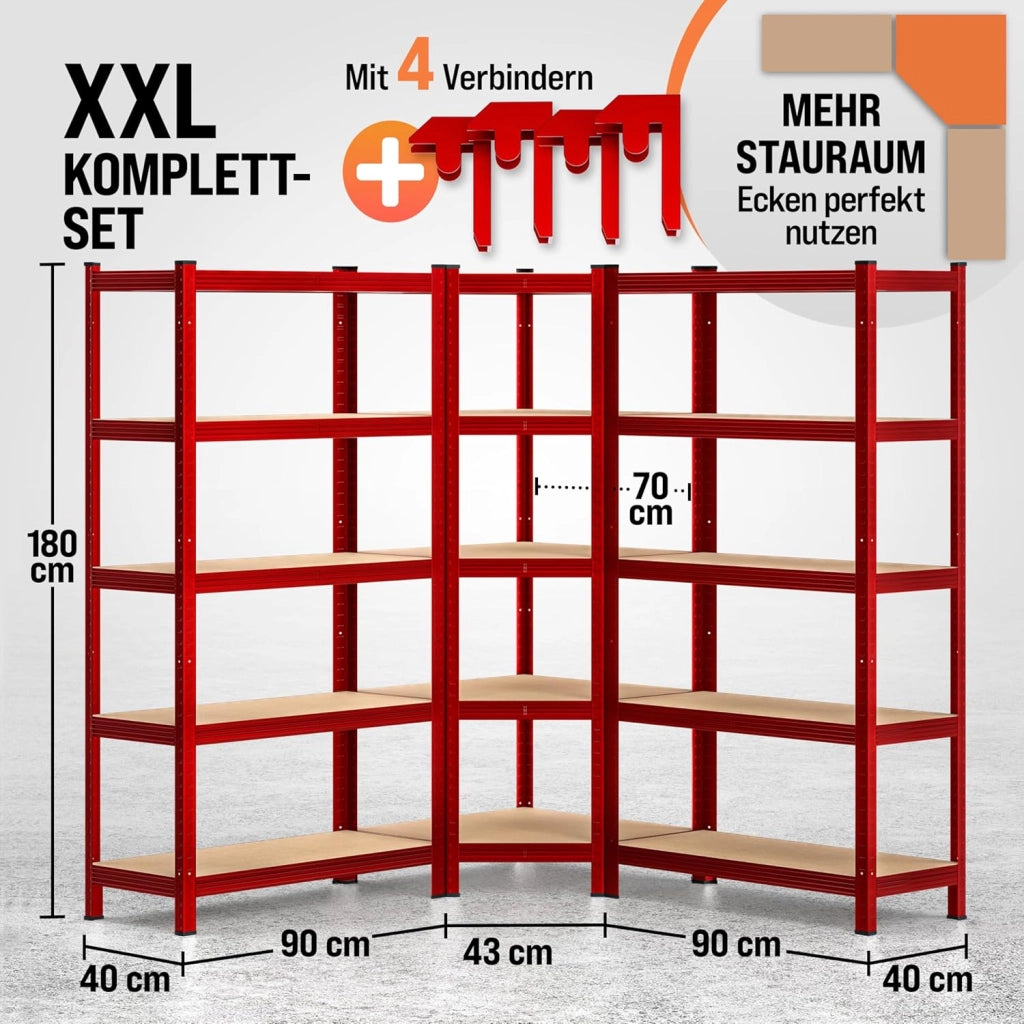 ® Scaffale Angolare Metallo 2625kg 15 Ripiani MDF Scaffalatura Metallica Scaffale Alta Portata Angolo Scaffali