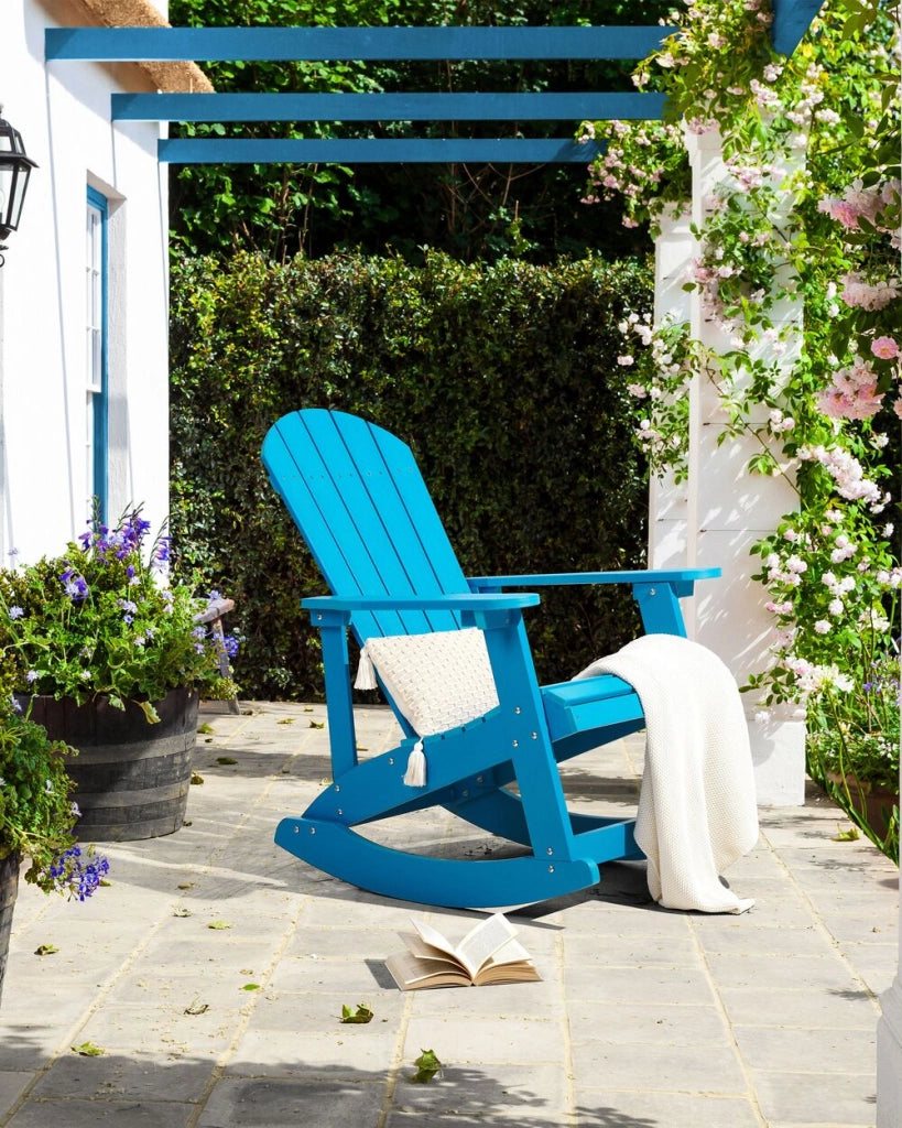Sedia a dondolo tradizionale da giardino blu stile classico tradizionale