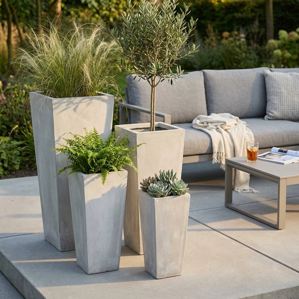 Set di 4 vasi da Giardino in Fibra di argilla cm 43x43x89 - DERRICK