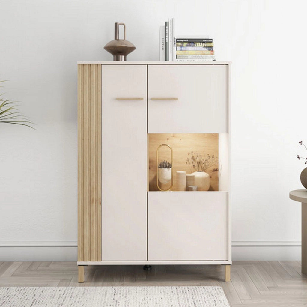 Mobile Espositore Orune, Vetrina 4 Ripiani, 85x40x122h cm Marrone Rovere Nodi