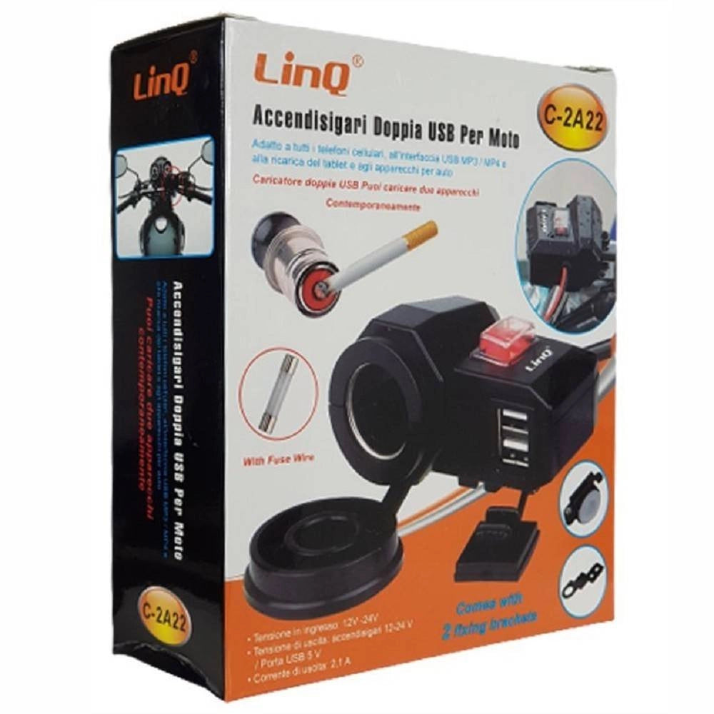 Trade Shop - Presa Accedisigari Con Doppia Porta Usb Per Moto Motocicletta Scooter Auto C-2a22 -
