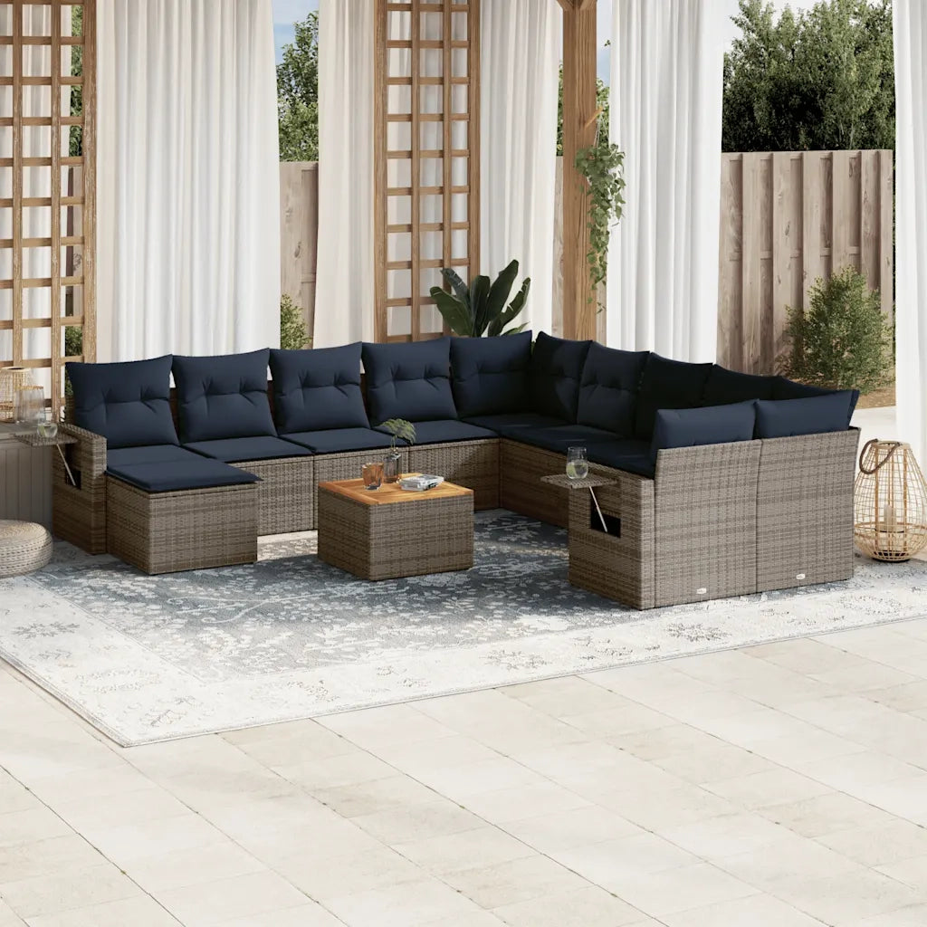 Set Divani da Giardino 12 pz con Cuscini Grigio in Polyrattan 3224864