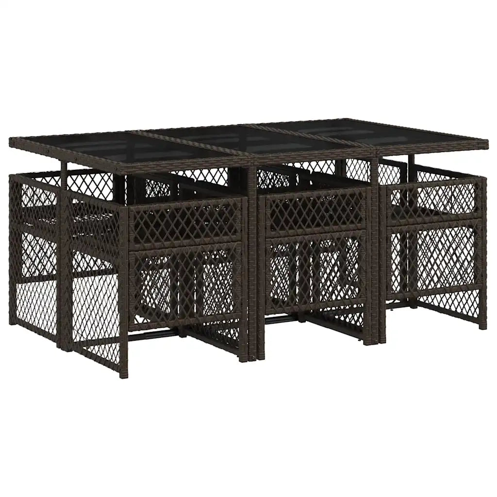 Set da Pranzo da Giardino 7pz | Set Salotto da Giardino con Cuscini in Polyrattan Marrone