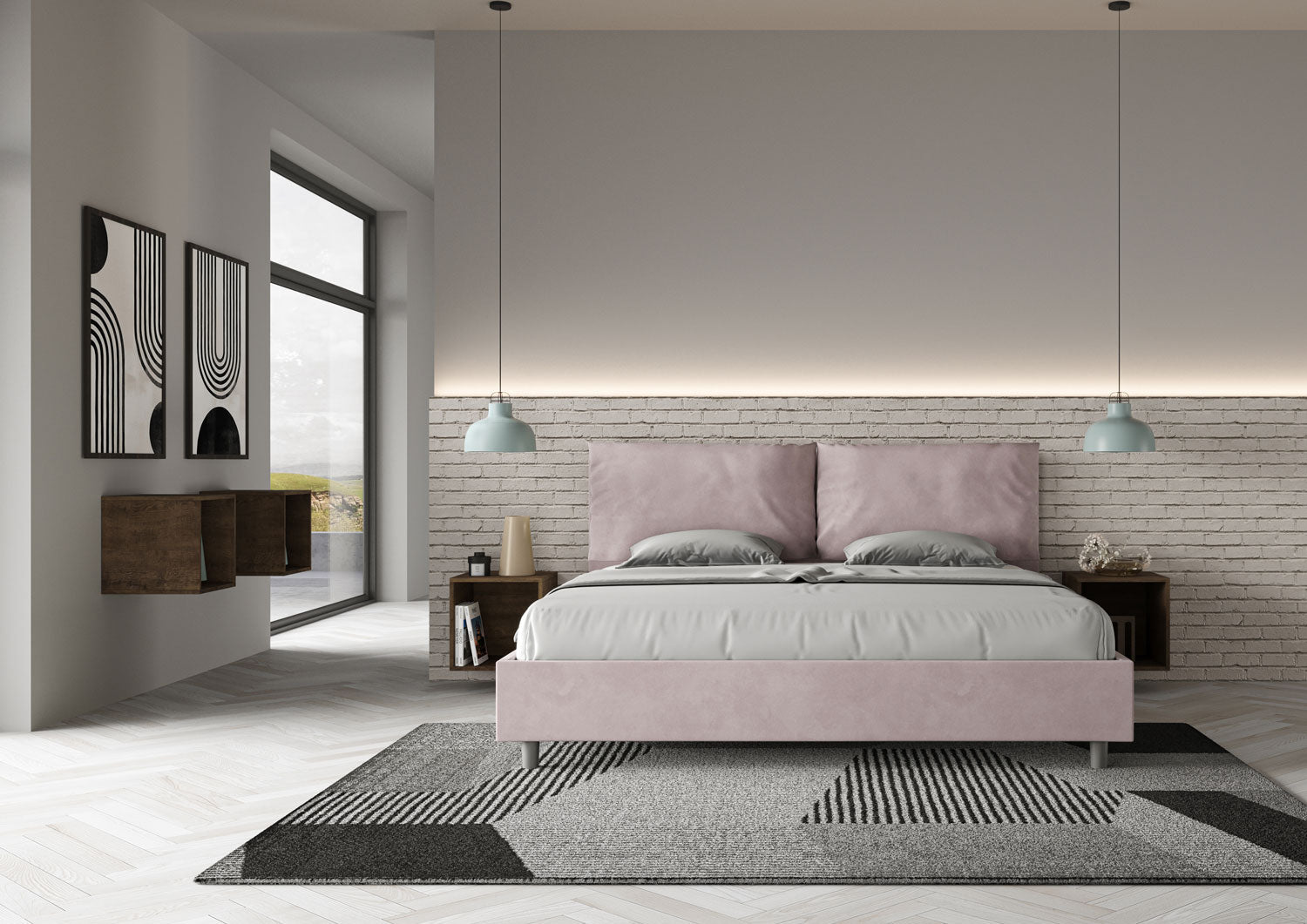Letto Matrimoniale King Size 200x200 cm Senza Rete Imbottito in Microfibra Antea Large Glicine