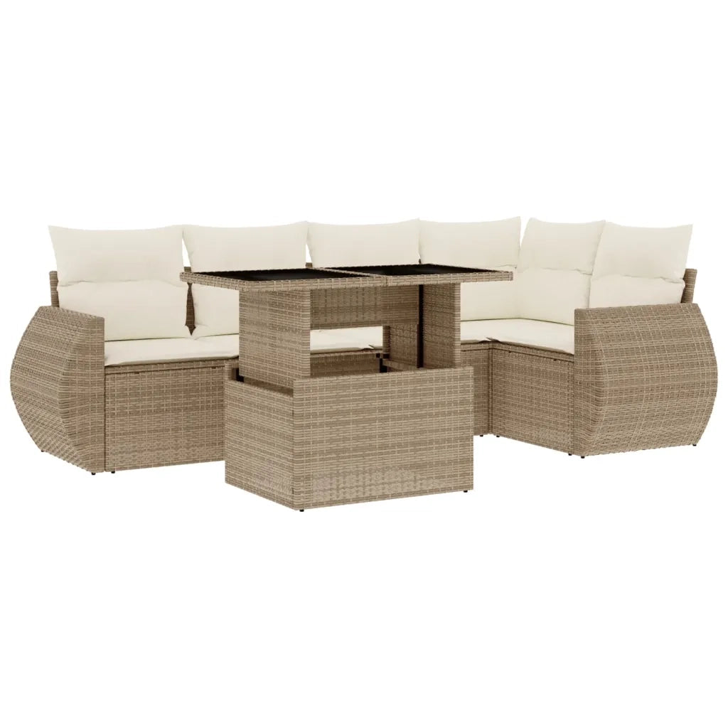 Set Divano da Giardino 6 pz con Cuscini Beige in Polyrattan