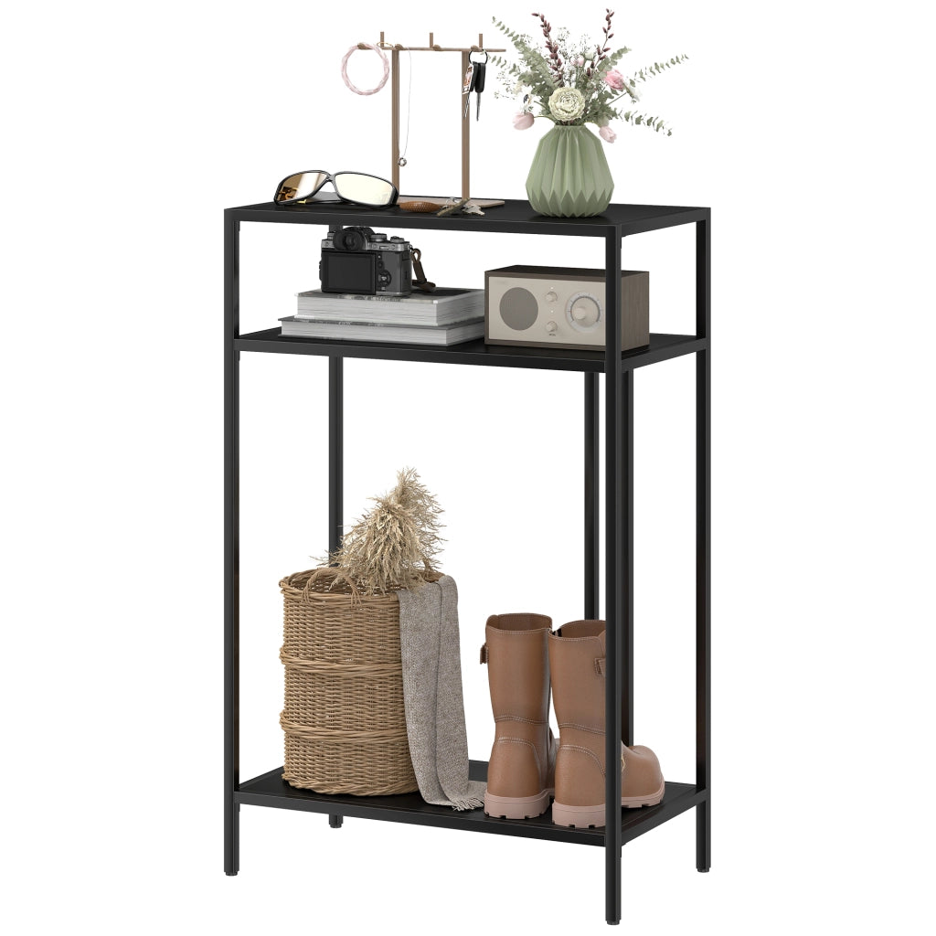 Tavolino consolle con ripiani aperti a 3 livelli ¨C zephmum ¨C Acciaio, Nero, 55x30x85 cm