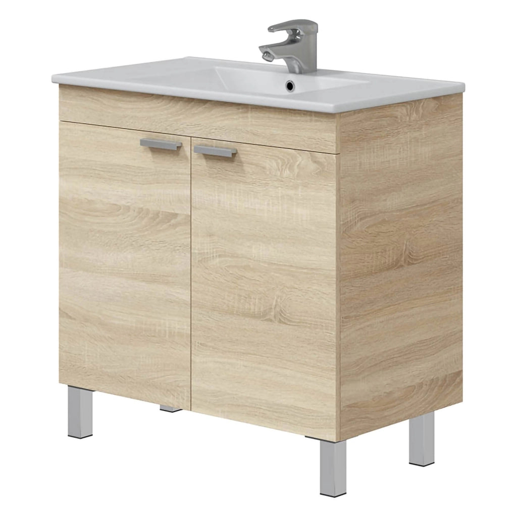 Massiola, Mobile Sottolavabo 2 Ante, 80x45x80h cm Marrone Rovere