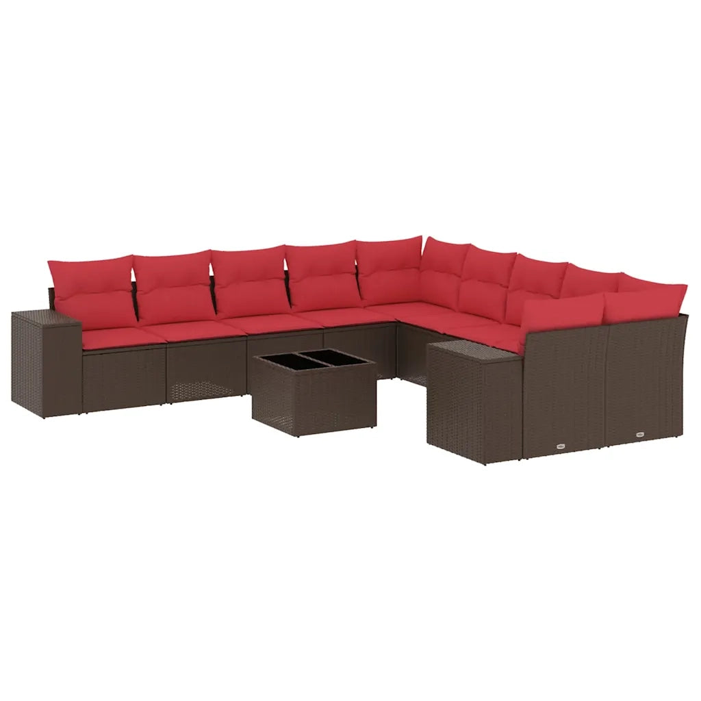 Set Divani da Giardino 11 pz con Cuscini Marrone in Polyrattan 3223123