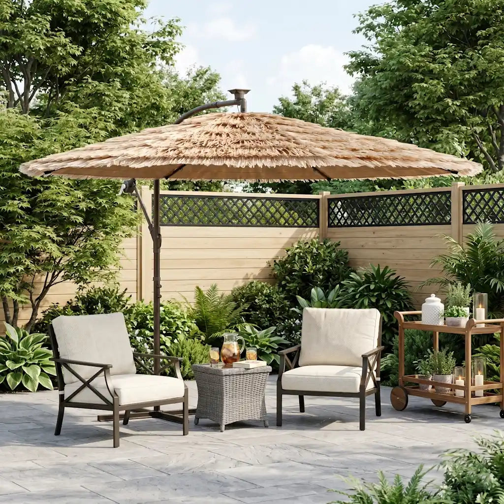 Ombrello | Parasolne Giardino LED e Palo in Acciaio Marrone 269x269x235cm