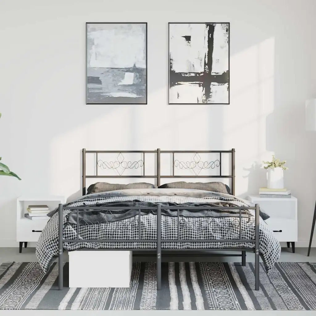 Giroletto con Testiera e Pediera Metallo Nero 135x190 cm 355284