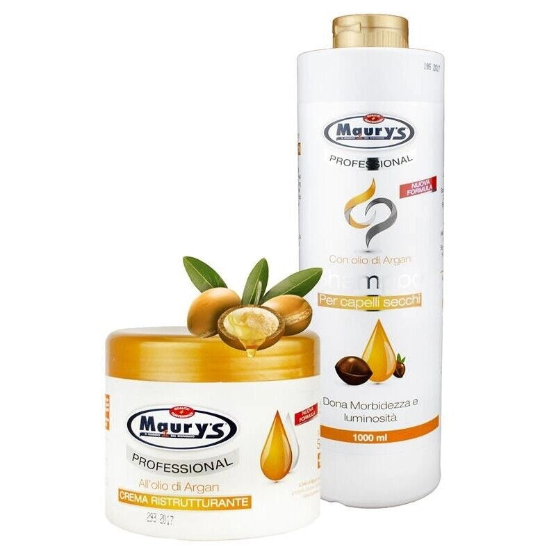MAURY'S PROFESSIONAL TRATTAMENTO CAPELLI SECCHI SHAMPOO E MASCHERA CON OLIO DI ARGAN MAXI FORMATO 1,5 LT SENZA PARABENI ANALLERGICO