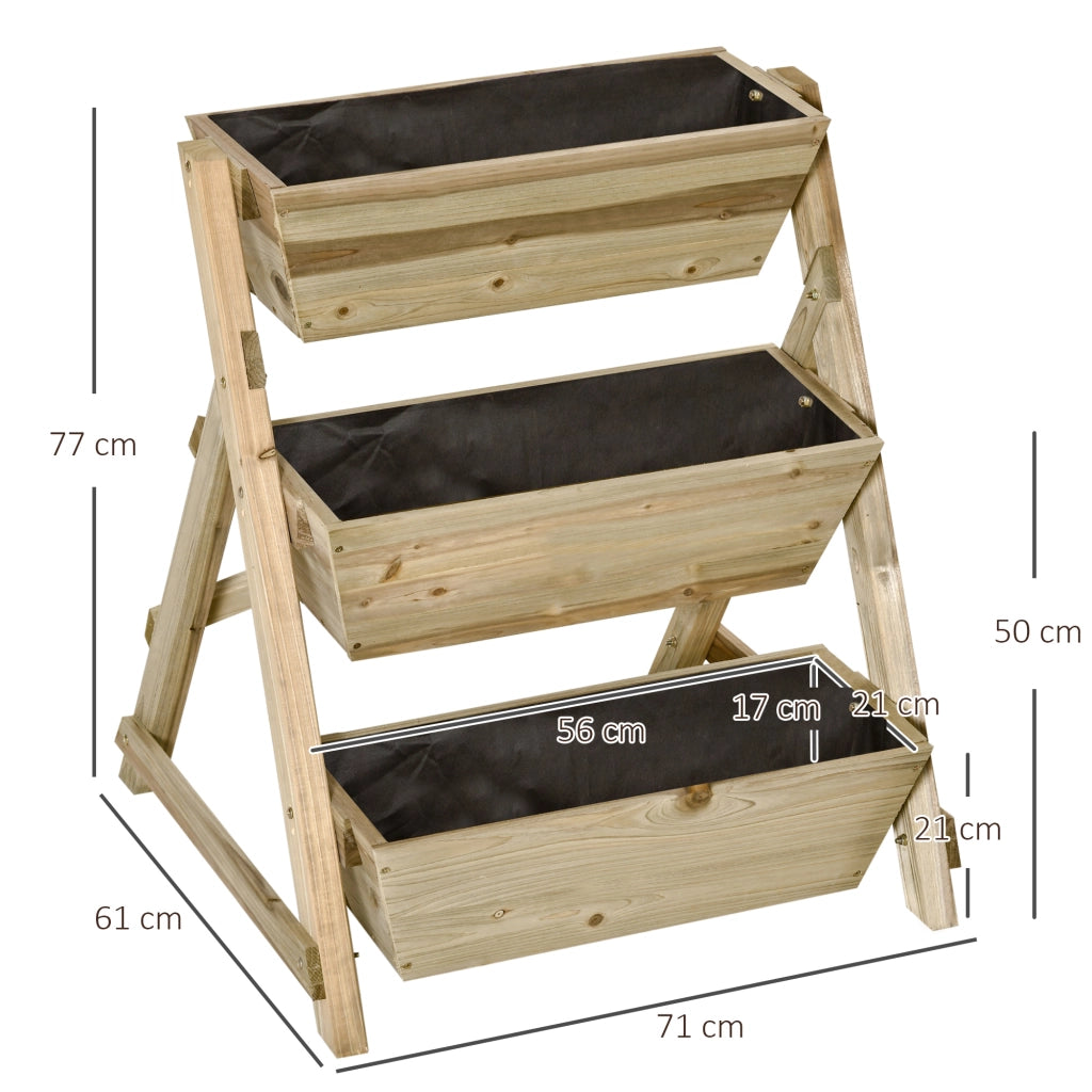 Fioriera a gradini in legno con 3 vaschette, 71x61x77 cm, colore naturale