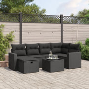 Set Divani da Giardino con Cuscini 7pz Nero Polyrattan