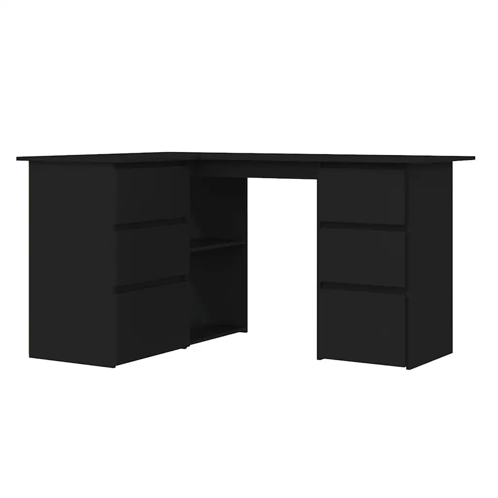 Scrivania ad Angolo Nera 145x100x76 cm in Legno Multistrato