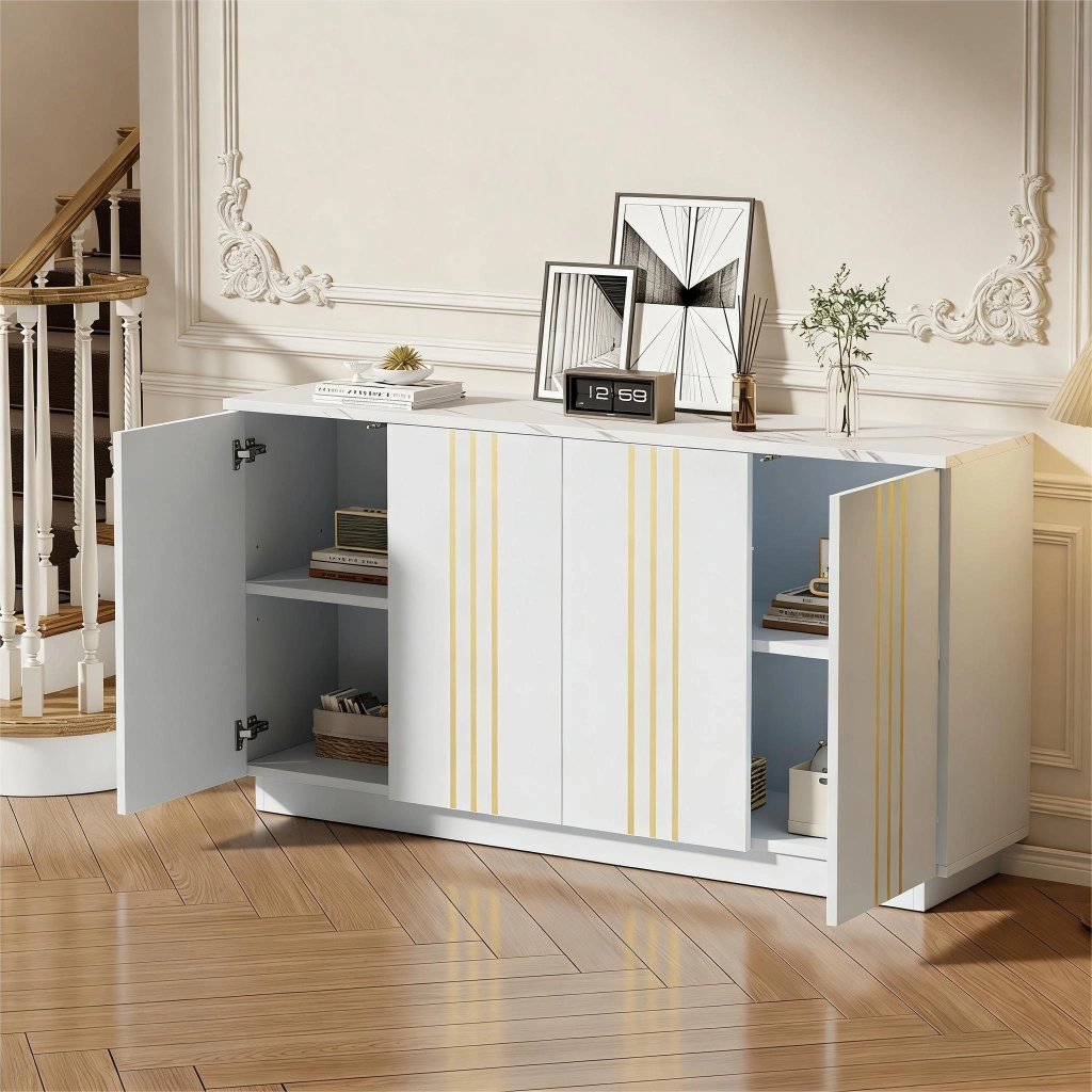 Credenza con 4 ante e ripiani regolabili per soggiorno in truciolare bianco 35×140×70 cm