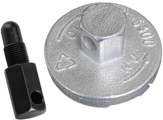 Blocco ruota universale - Rimozione cinghia - Espansione di disassemblaggio - Materiale: alluminio/ABS/PP - Lunghezza maniglia a vite: 6,2 cm - Peso: 300 gram - Accessorio per motoseghe